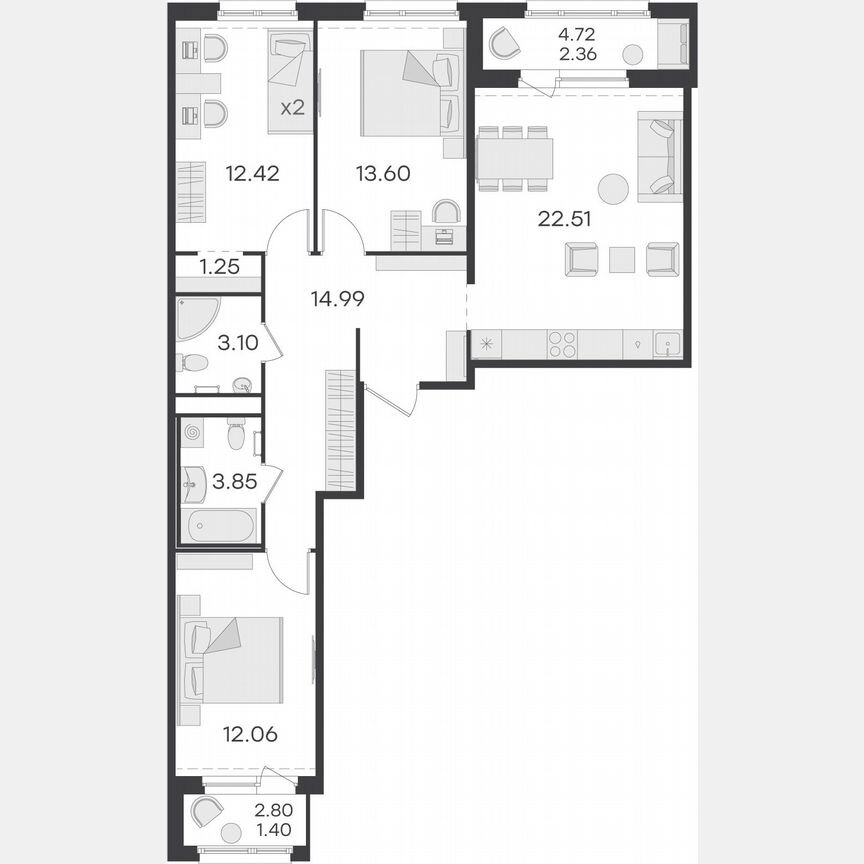 3-к. квартира, 87,5 м², 14/15 эт.