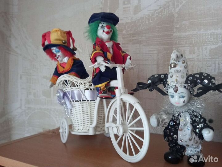 Клоуны 3шт+кашпо велосипед