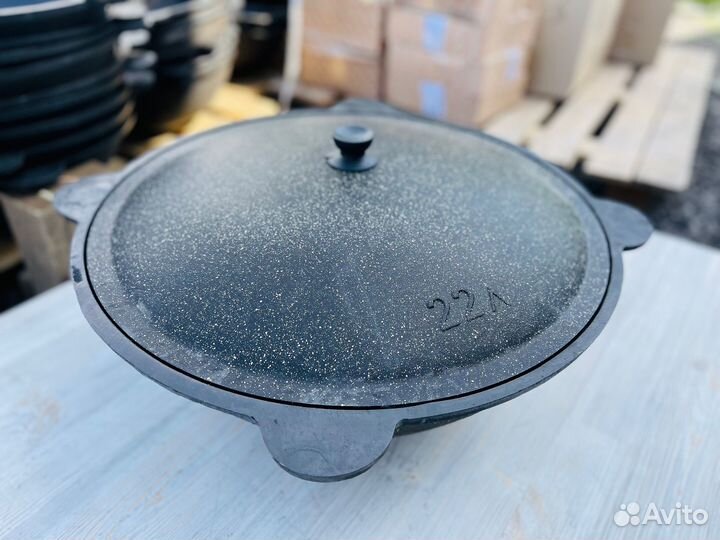 Казан чугунный 22 с крыш/термокр обожженный VIP