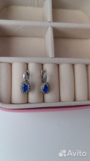 Серьги серебро, сапфир