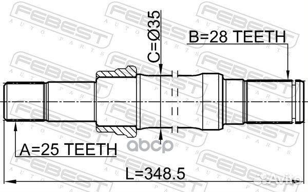 Полуось R 25x350x28 chery tiggo T11 2006-2013 F