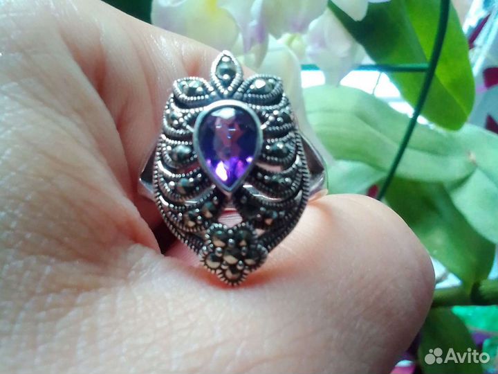 Кольцо серебро 925 с натуральным аметистом