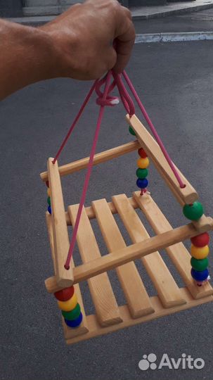 Детская качель подвесная, деревянная верёвочная