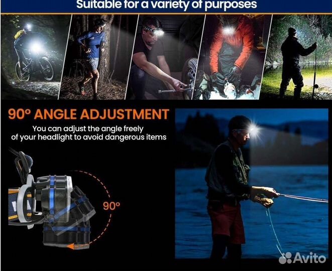 Фонарь налобный аккумуляторный светодиодный LED