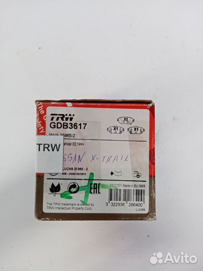 Колодки тормозные зад.TRW GDB3617