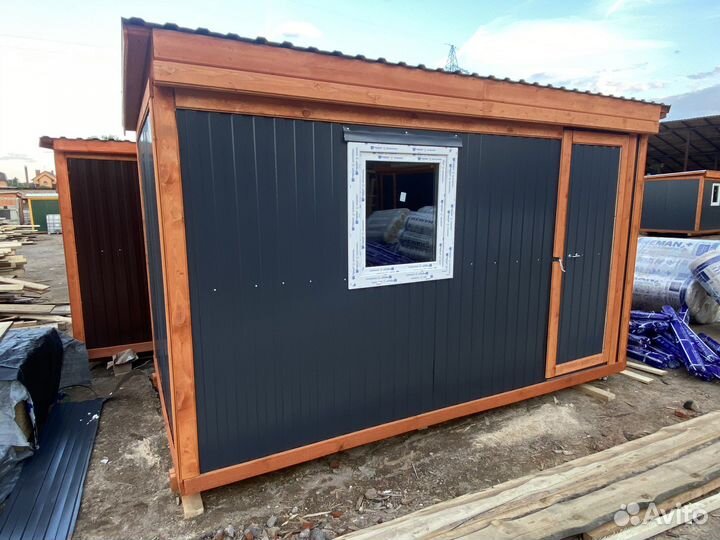 Бытовка 4м темно серая окна пвх