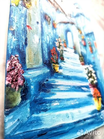 Картина маслом синий город