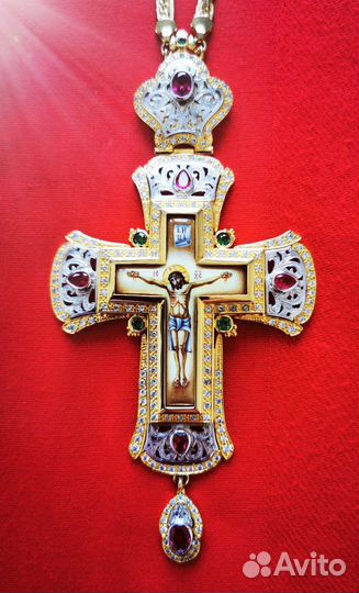 Крест наперсный с цепью, серебряные, Греция