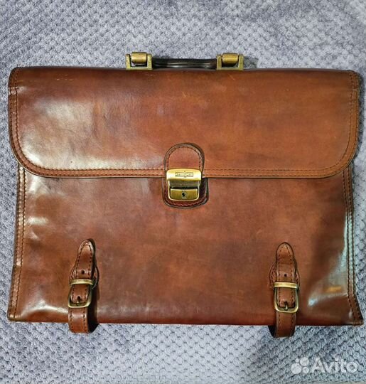 Мужской кожаный портфель коричневый Италия