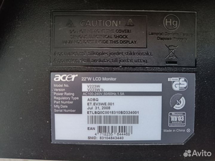 Монитор Acer lcd 22 v223w