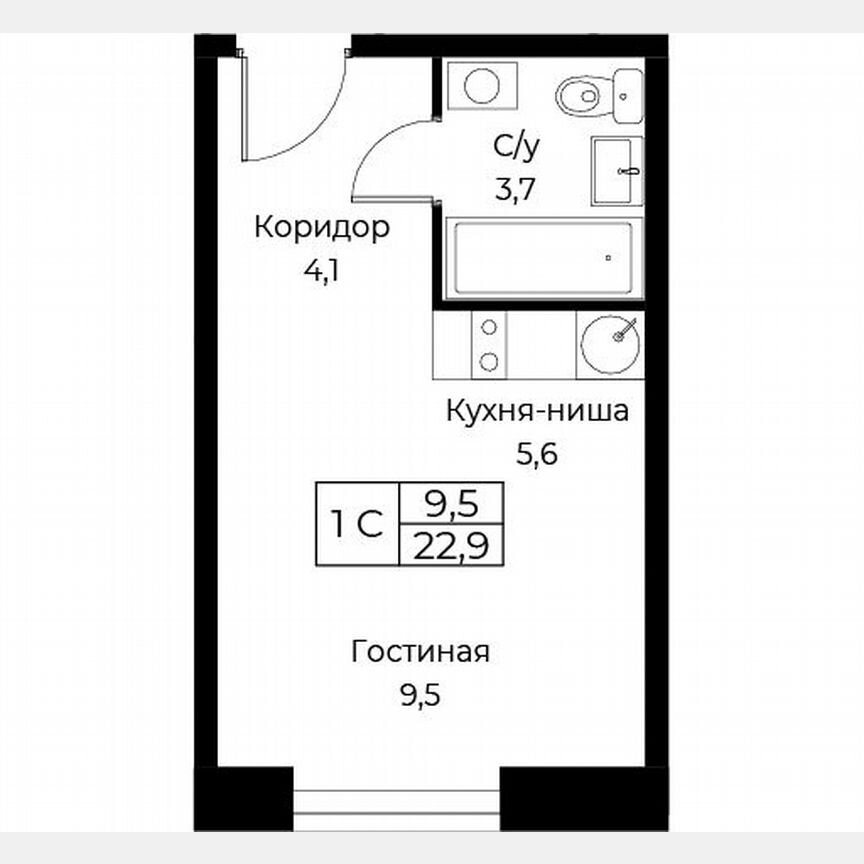 Апартаменты-студия, 22,9 м², 24/30 эт.