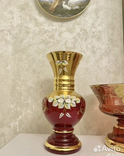 Богемия ваза рубин 26 см. Чехословакия
