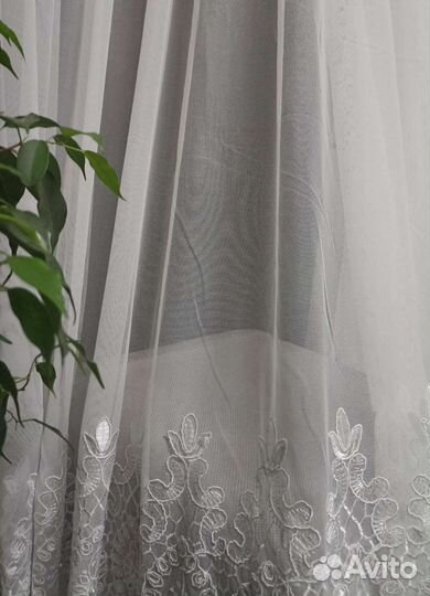 Тюль готовая с вышивкой и жемчугом новая