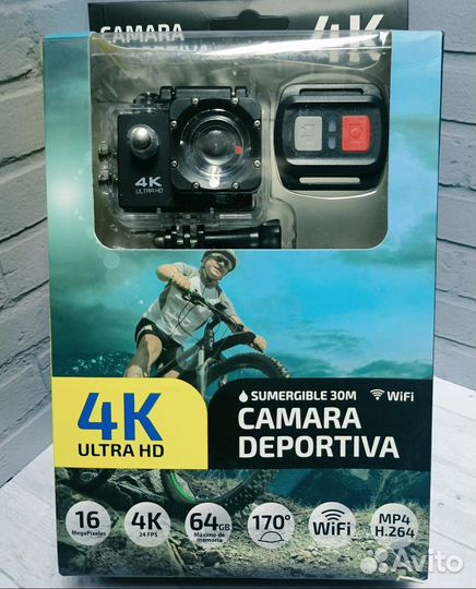 Экшн камера 4К со всем набором крепления новые
