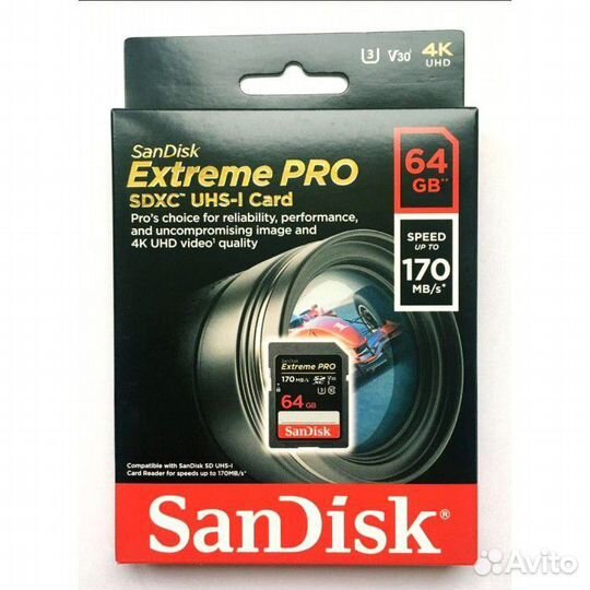Карта памяти Sandisk sdxc 64Gb extremePro 170 Mb/s