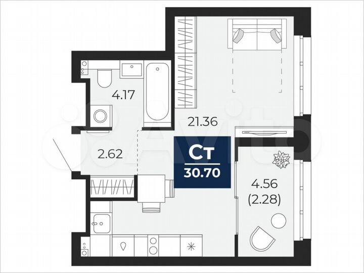 Квартира-студия, 30,7 м², 18/22 эт.