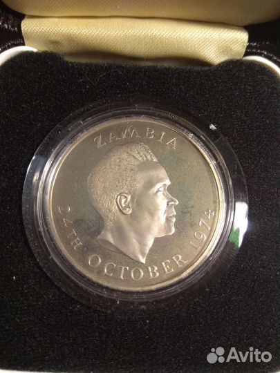 Замбия 1 квача. 1974 Юилейная. Proof
