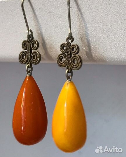 Серьги пейзажный янтарь