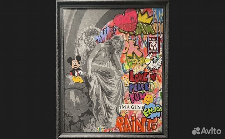 Большая современная картина в раме граффити Ангел
