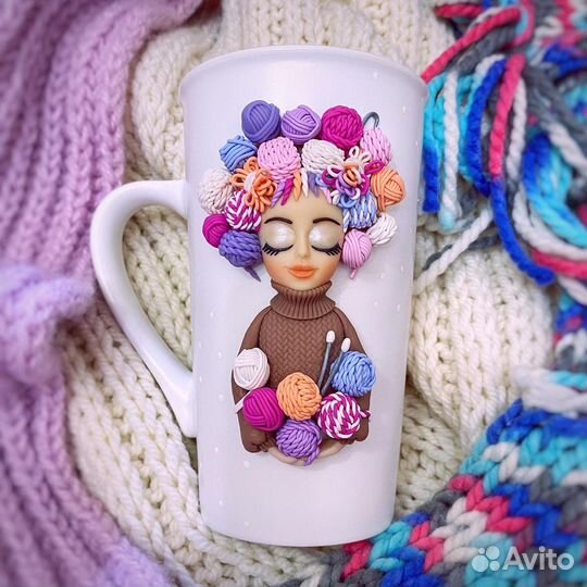 Кружка с декором из полимерной глины