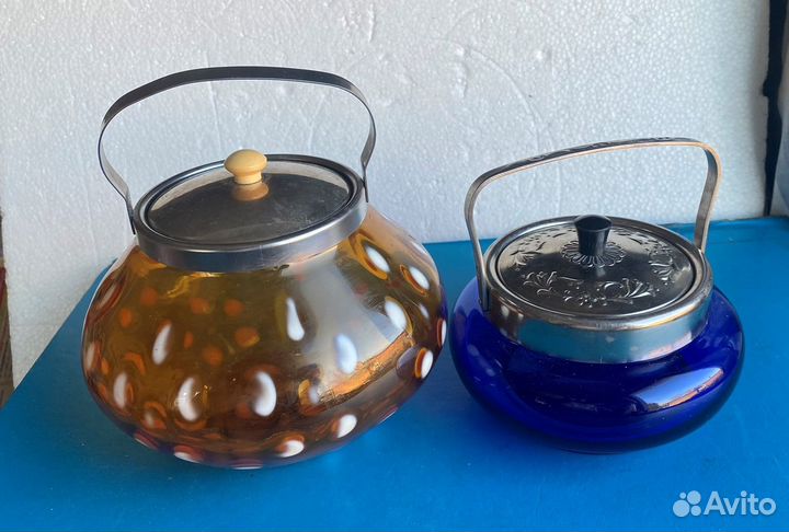 Старинная стекляннаясахарница мельхиор и другие