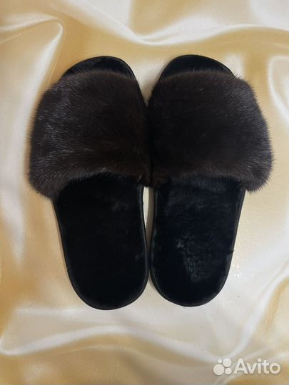 Тапочки норка на овчине