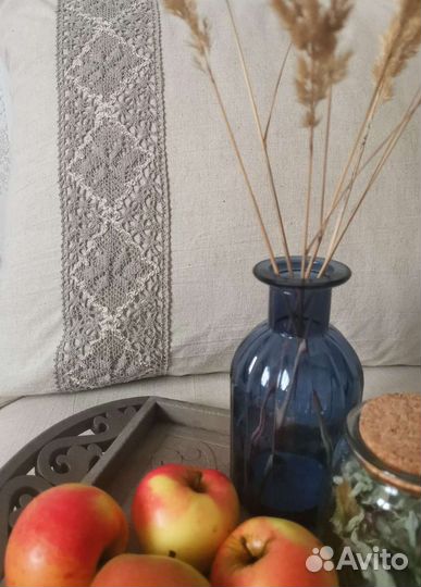 Комплекты лён Евро с кружевом, простыни лён Олива