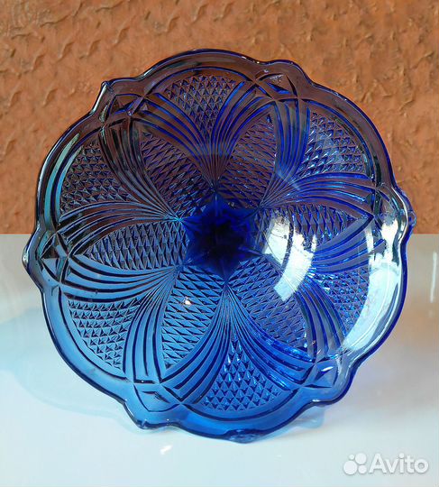 Ваза для фруктов кобальтовое стекло СССР