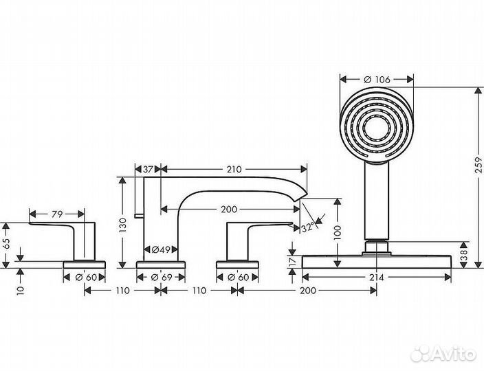 Смеситель для ванны Hansgrohe Vivenis 75444000 хром