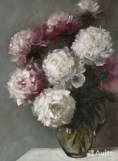 Картина масломПионы