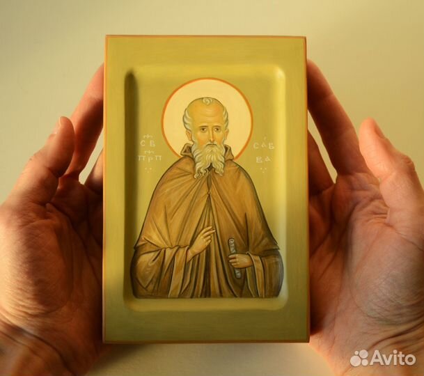Святой Савва Освященный. Рукописная икона