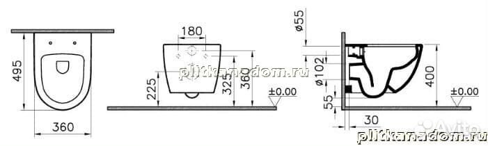 Vitra Sento 7747B003-6115 Комплект безободкового компактного унитаза с тонким сиденьем микролифт
