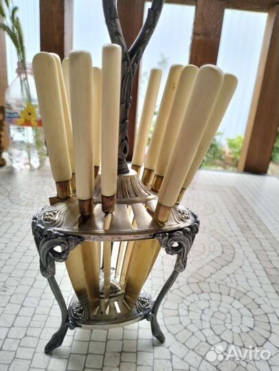 Антикварная подставка для ножей, ножи бронза