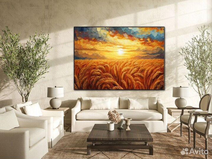 Картина маслом Золотые колосья Примерка бесплатно