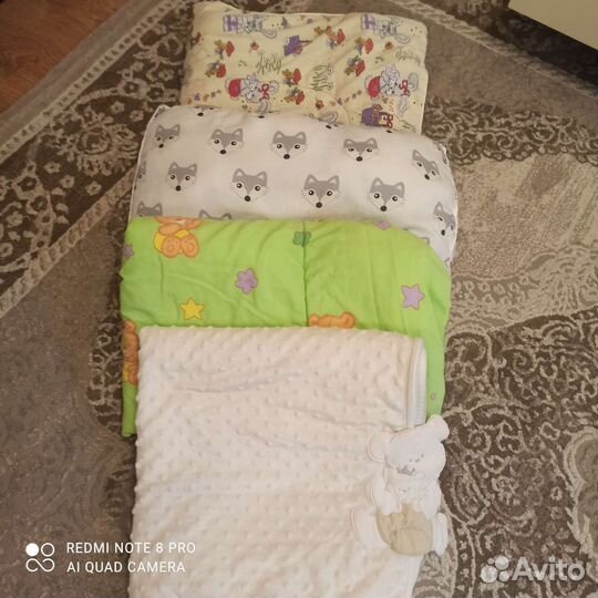 Детское одеяло тёплое, подушка, плед-конверт