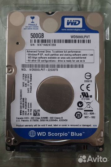 HDD 500GB wd5000lpvt для ноутбука
