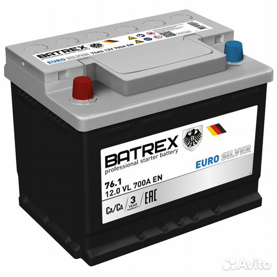 Аккумулятор batrex eurosilver 76 Ah, 700 A