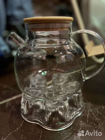 Чайник стеклянный жаропрочный с подставкой