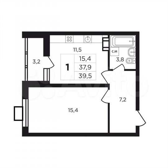 1-к. квартира, 41,1 м², 3/9 эт.