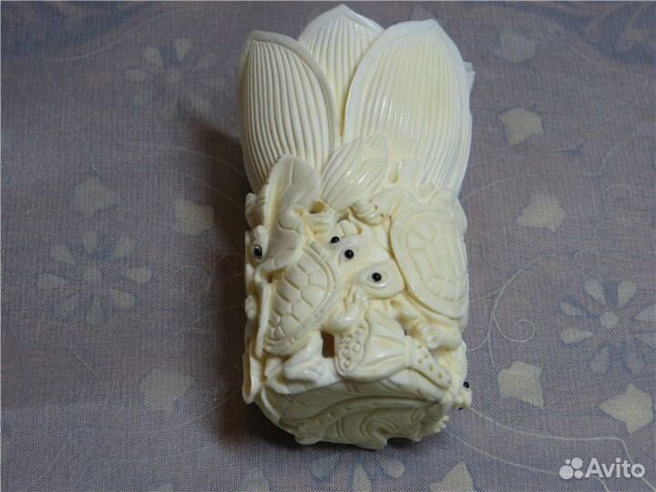 Ваза лотос И черепахи кость 6,5 Х 4,3 ручная работ