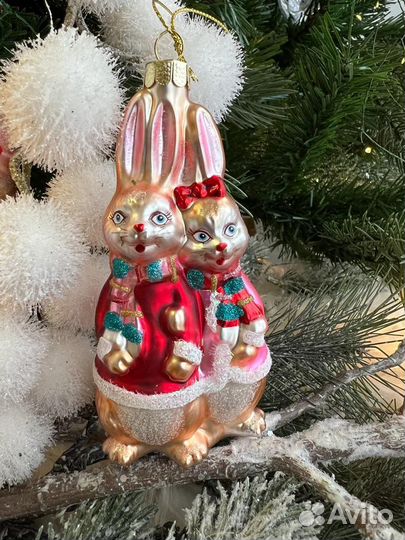 Елочные игрушки стекло символ года заяц