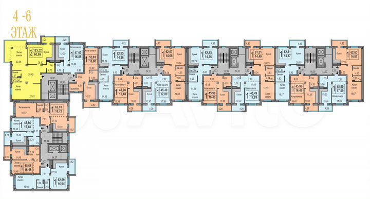 1-к. квартира, 45,5 м², 6/8 эт.
