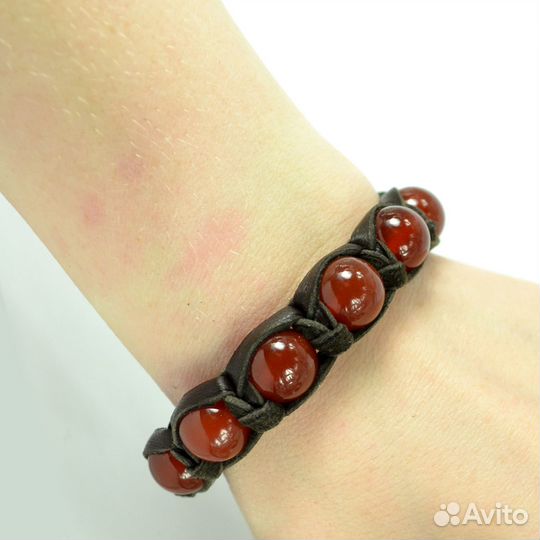 Шамбала браслет из кожи с сердоликом