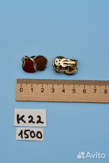 Винтажные клипсы с камнями. Терракотовый. США. К22