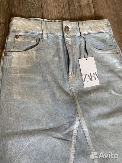 Джинсовая юбка zara металлик xs-s