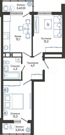 2-к. квартира, 48,4 м², 18/24 эт.