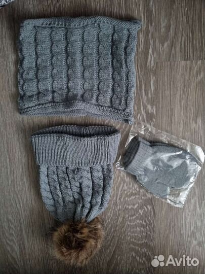 Комплект шапка снуд варежки детские