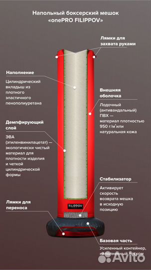 Напольный боксерский мешок filippov 35 х 170 см 78