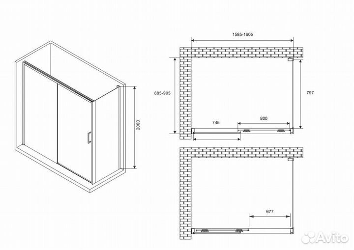 Душевой уголок Abber Komfort AG93160-S92 90x200x16