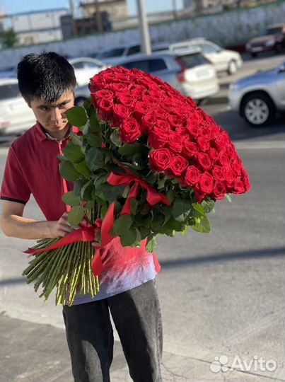 Цветы роза красная 51шт